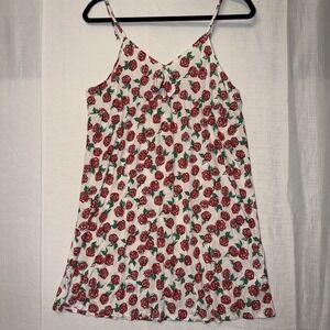 Shady Lady White Red Roses Cotton Slip Dress Pajamas Mini NEW